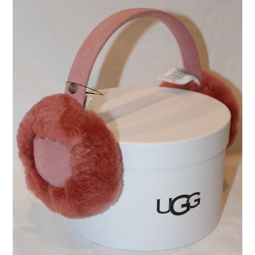 NIB UGG WOMEN'S GIRLS SUEDE SHEARLING EAR MUFFS ROSE PINK OSFA NIB